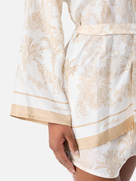 Kimono corto Carly de seda con estampado toile de Jouy 