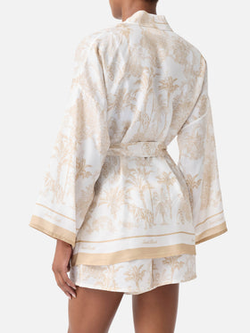 Kimono corto Carly de seda con estampado toile de Jouy 