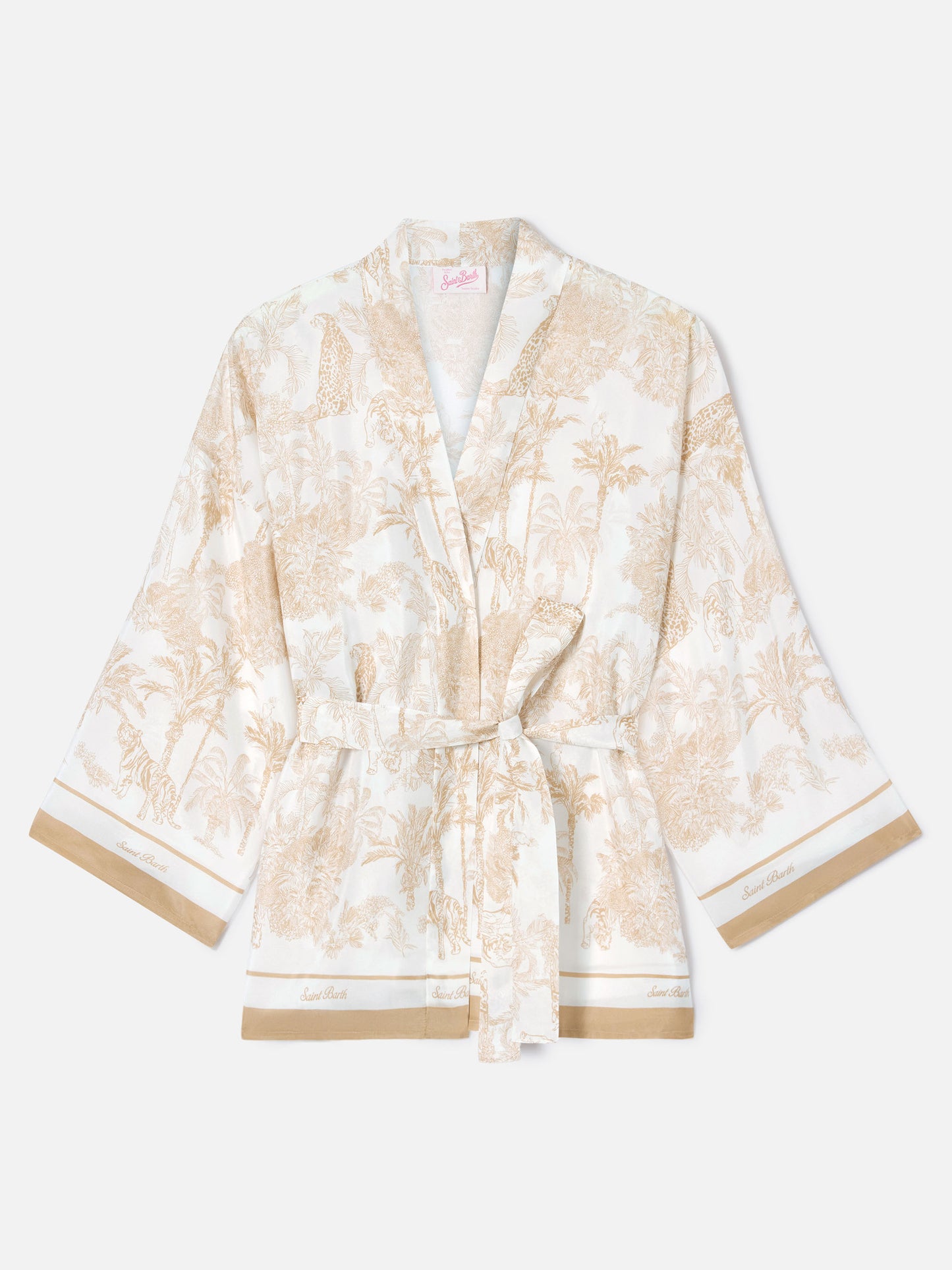 Kimono corto Carly de seda con estampado toile de Jouy 