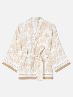 Kimono corto Carly de seda con estampado toile de Jouy 