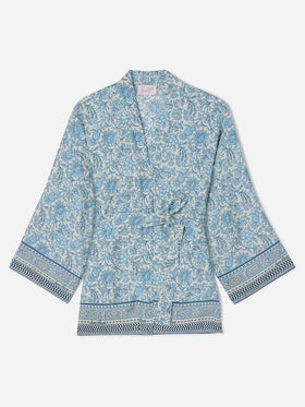 Short Carly kimono in silk with floral batik print