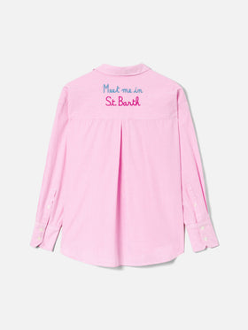 Pink striped Cristal shirt with Meet Me In Saint Barth embroidery
