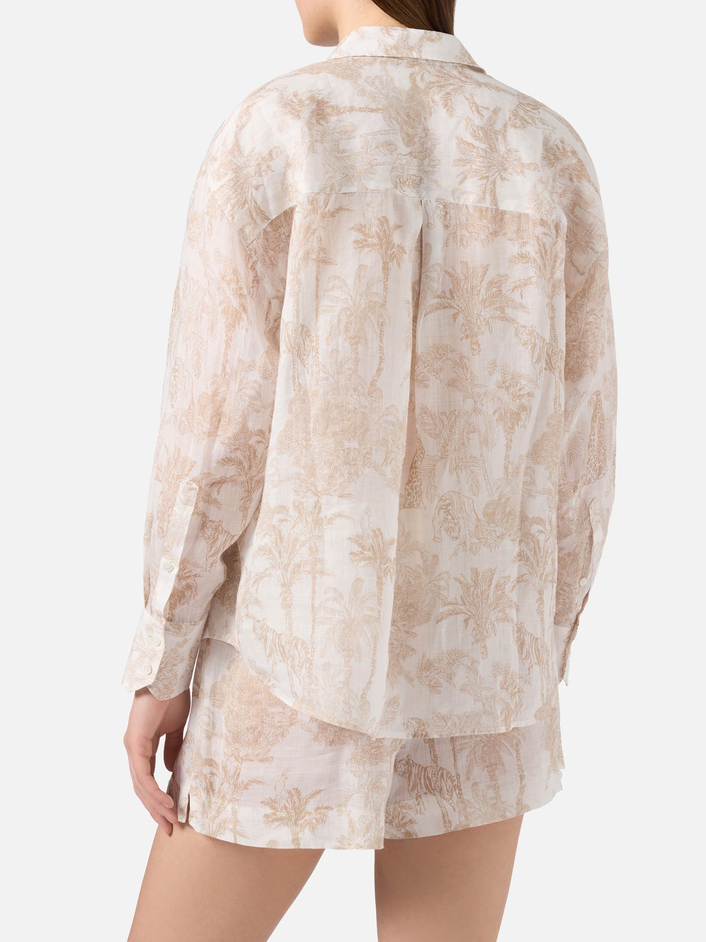 Cristal ramie shirt with beige toile de jouy print
