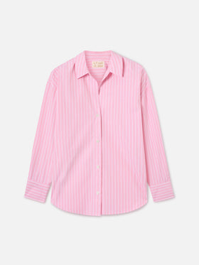 Camisa Cristal de algodón a rayas rosas con bordado Après St. Barth 