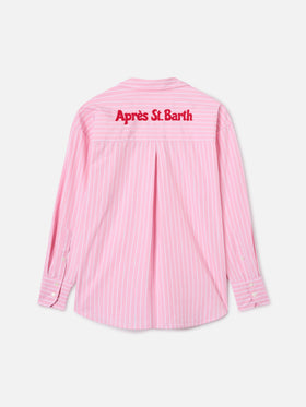 Camisa Cristal de algodón a rayas rosas con bordado Après St. Barth 
