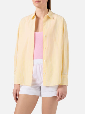 Yellow striped seersucker Cristal shirt with Weekend Mood embroidery