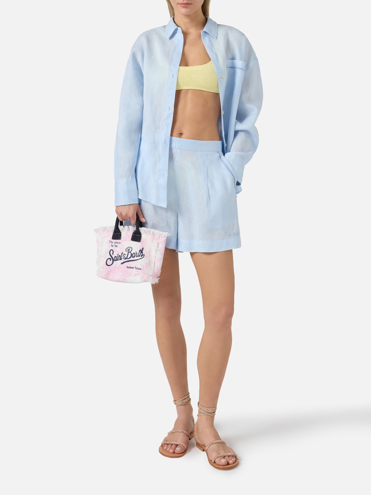 Shorts Amani in lino azzurro