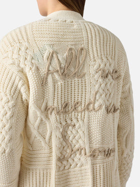 Maxi cardigan da donna con ricamo e cintura