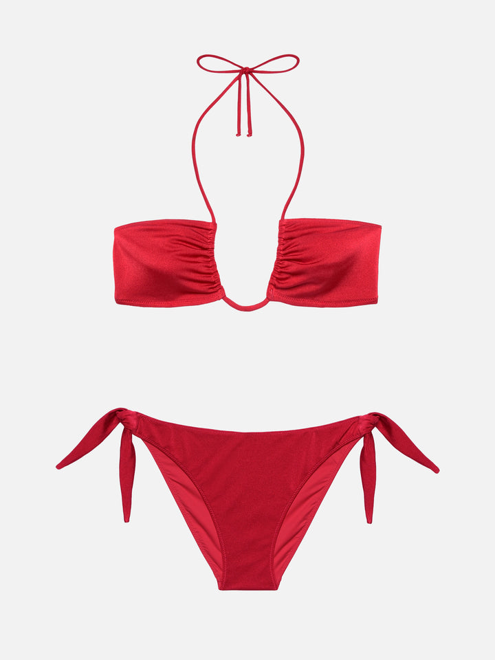 Shimmer brick red bandeau bikini Dhalia Yali