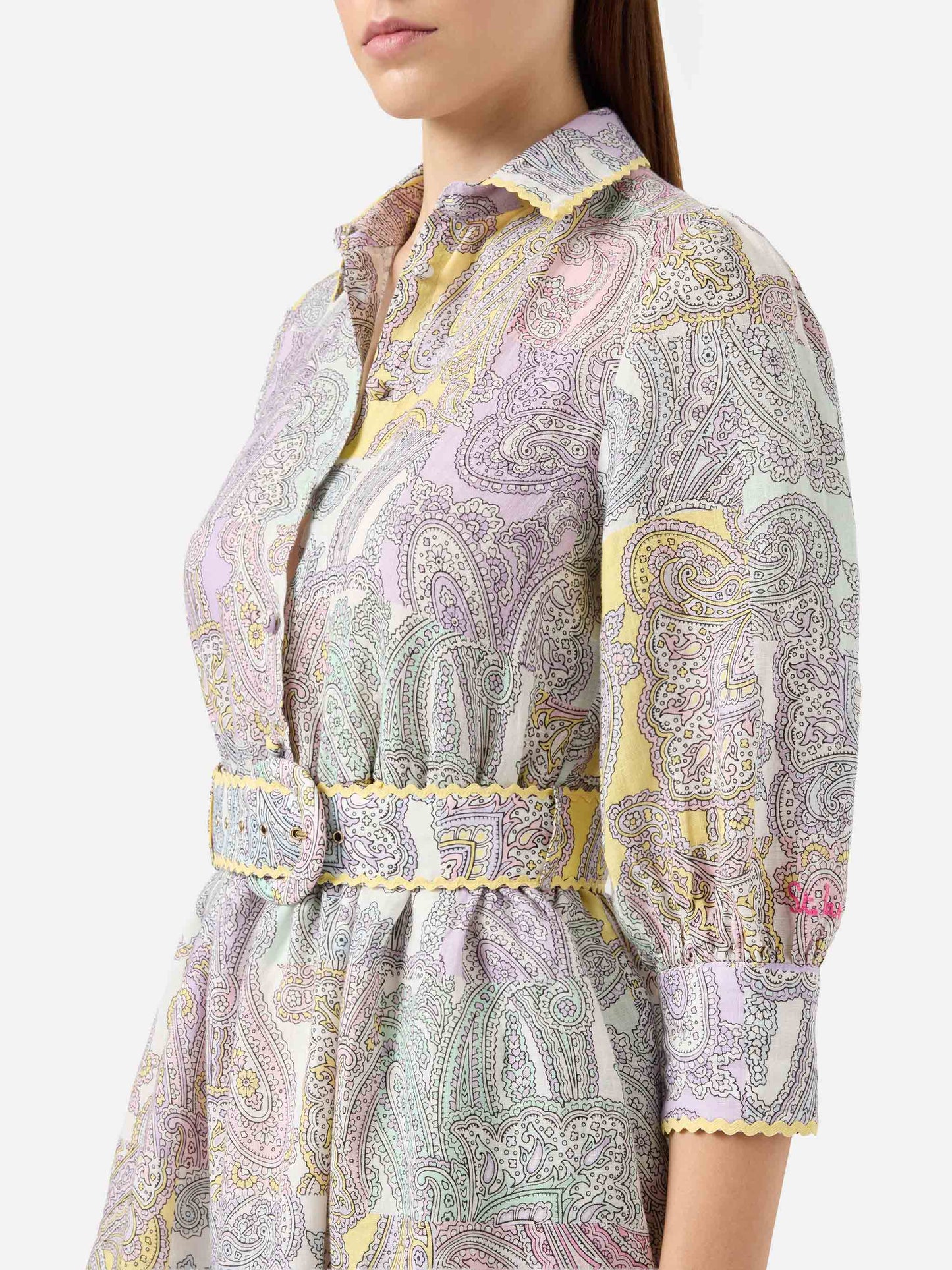 Short dress Daisi Linen with paisley print