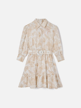 Daisi toile de jouy linen dress in beige