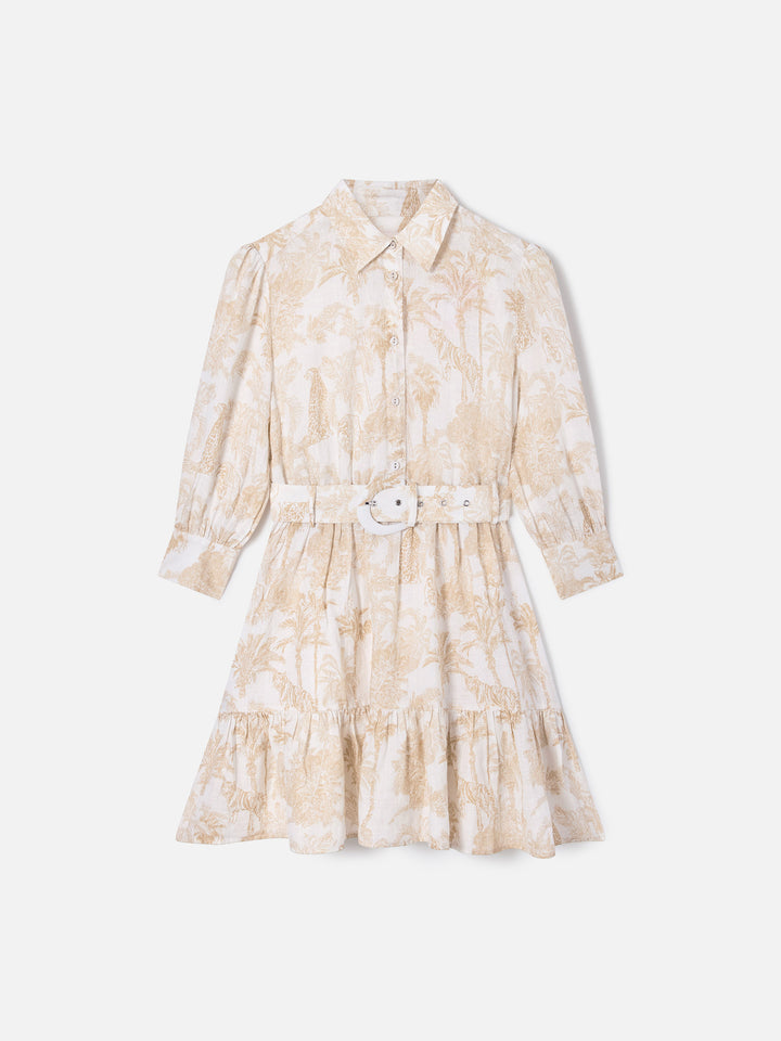 Daisi toile de jouy linen dress in beige