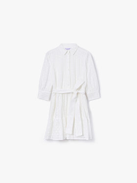 Abito corto in cotone bianco con ricami