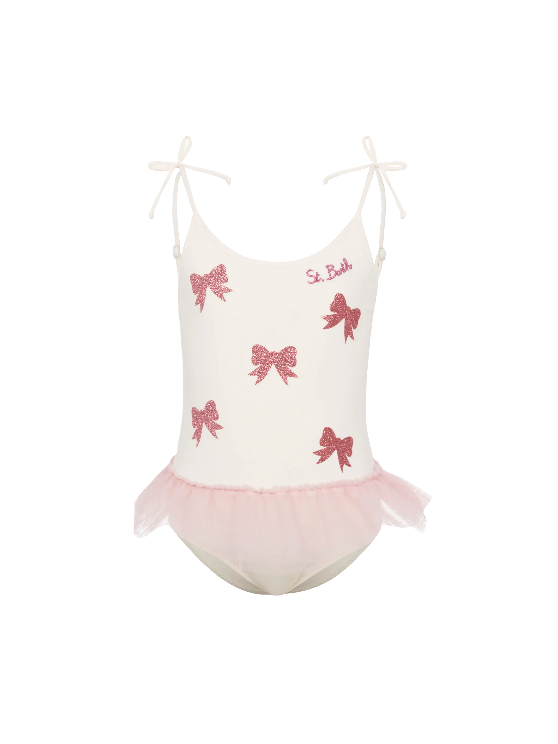 Dancer one-piece swimsuit with tulle ruffle and glittered