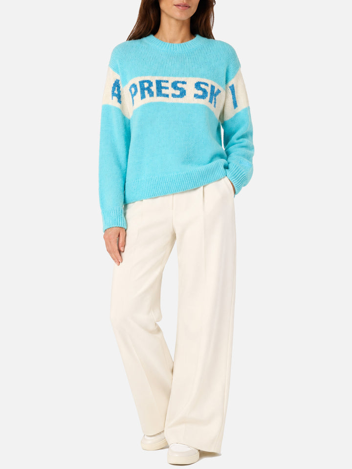 Danya light blue sweater with Après Ski print