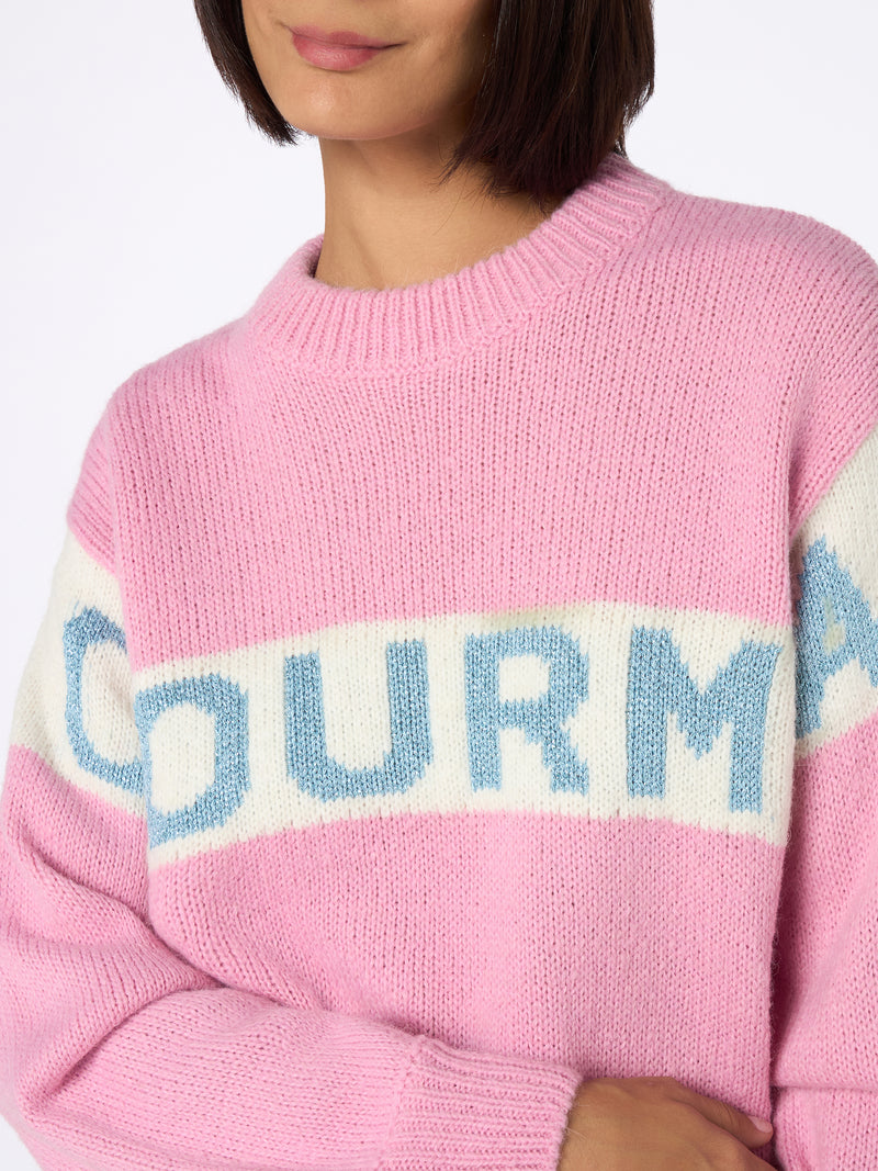 Woman pink sweater Danya with Courma print