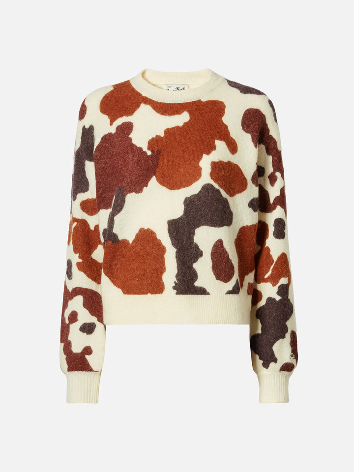 Maglione Danya in misto lana merino e alpaca stretch con stampa muccata