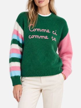 Maglione Danya Soft boxy verde con ricamo