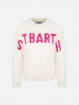 Maglione girocollo rosa da bambina Danya con logo Saint Barth in lurex