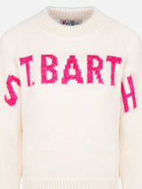 Girl pink crewneck sweater Danya with Saint Barth lurex logo