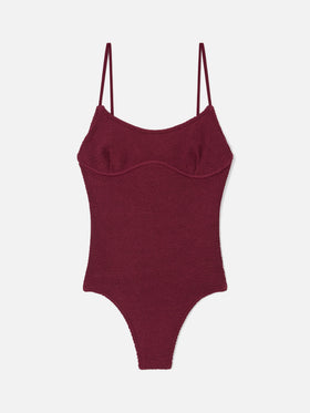 Dara one-piece swimsuit in burgundy crinkle fabric