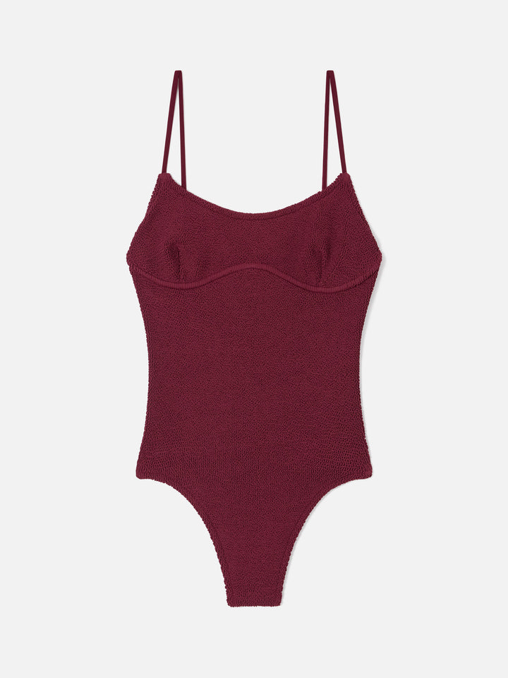 Dara Badeanzug in Burgundy aus Crinkle-Stoff 