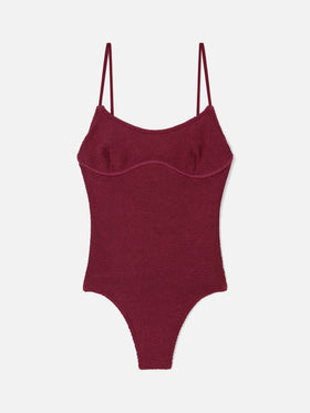 Bañador de una pieza Dara en tejido crinkle color burdeos 