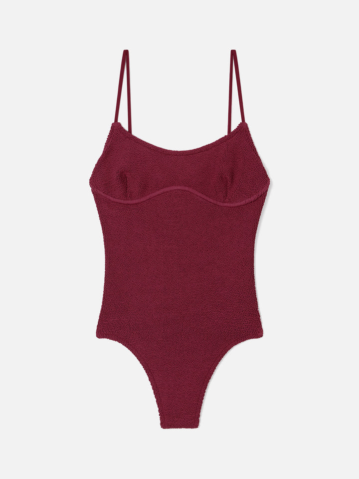 Maillot de bain une pièce Dara en tissu crinkle bordeaux 