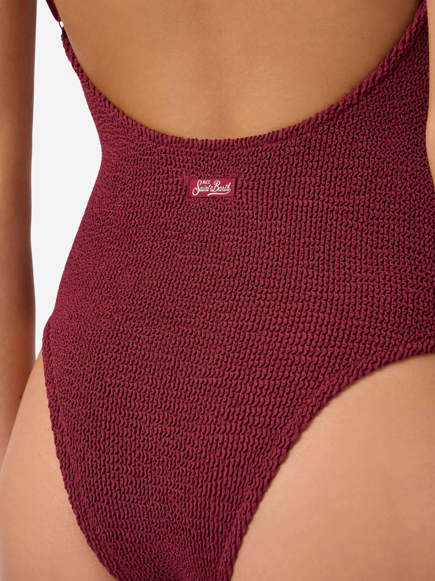 Maillot de bain une pièce Dara en tissu crinkle bordeaux 