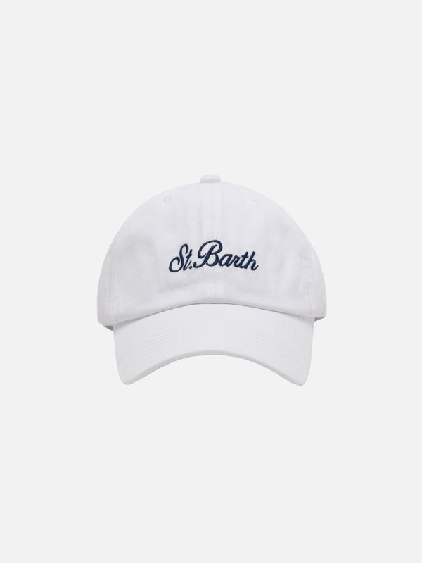 Davis white denim Ball Cap with St. Barth embroidery