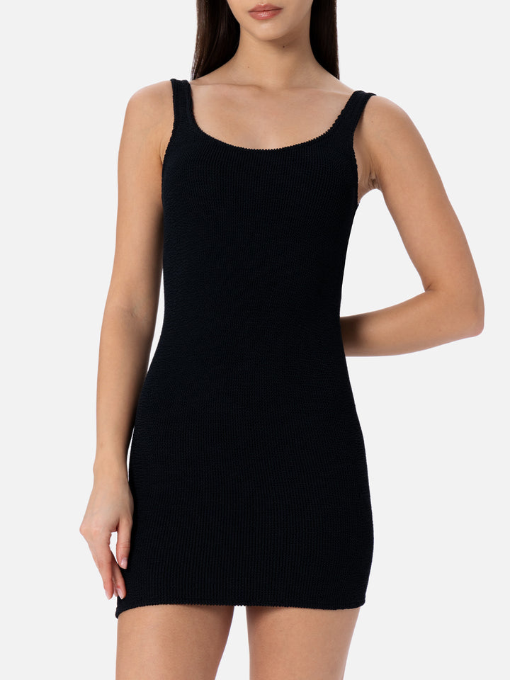 Schwarzes Crinkle-Kleid für Damen