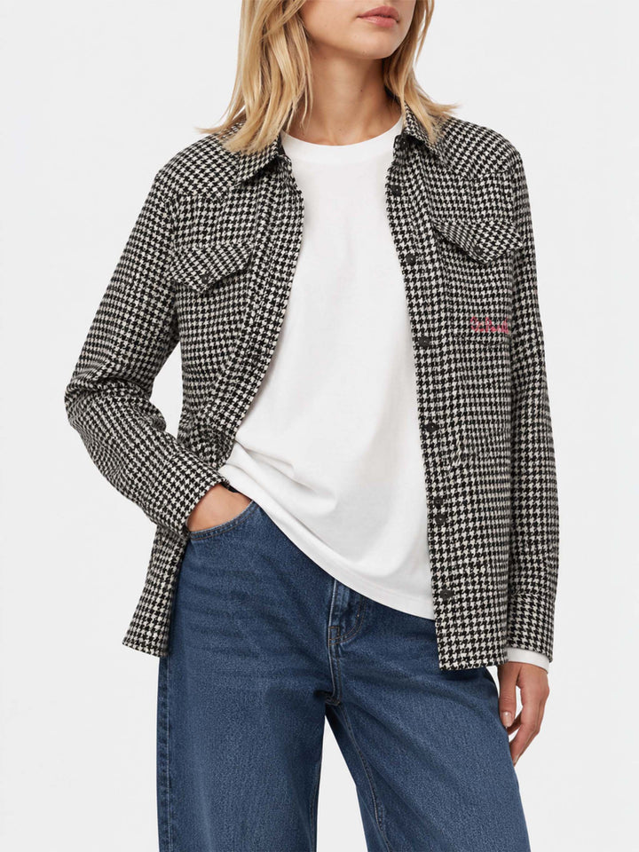 Wool shirt Deer with pied de poul print