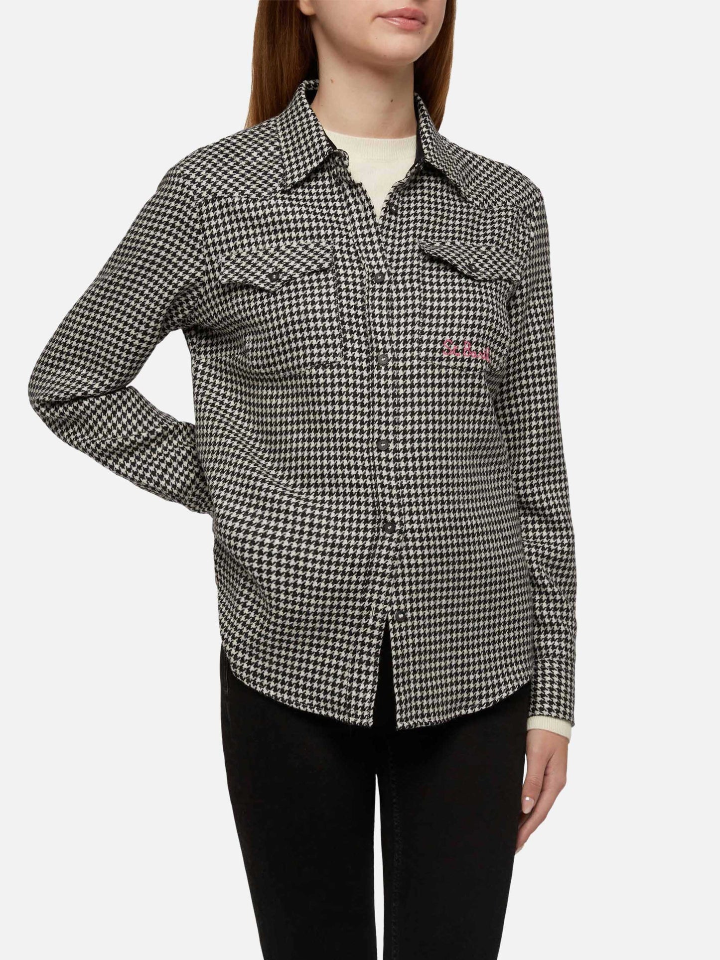 Wool shirt Deer with pied de poul print