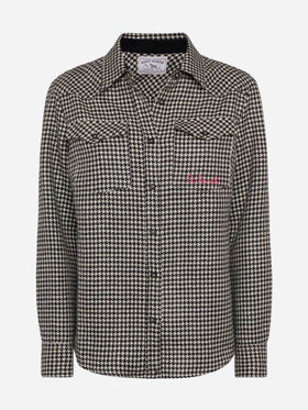 Wool shirt Deer with pied de poul print