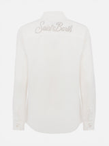 Camicia da donna in velluto a coste bianco sporco Deer con logo in strass St. Barth