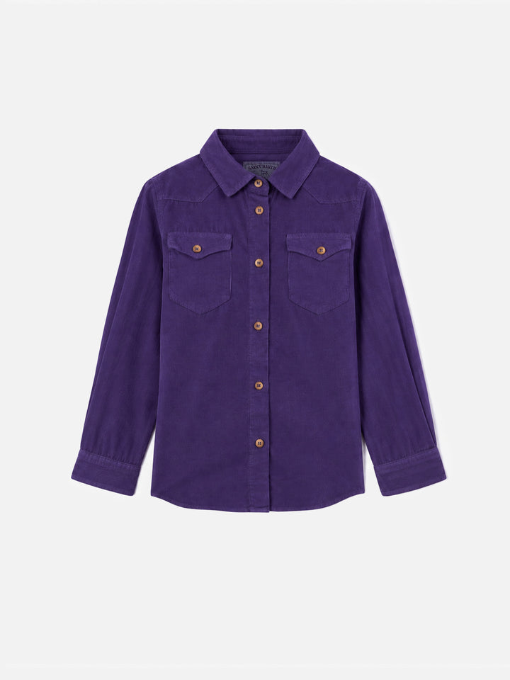 Overshirt Deer Jr viola in velluto a coste con stampa in strass