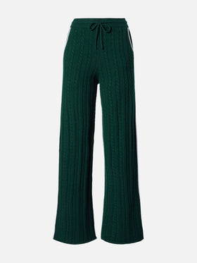Pantaloni a trecce Dinard in lana verde inglese con ricamo St. Barth