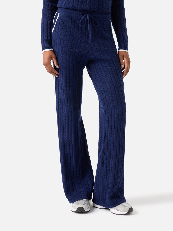 Pantalon en laine Night blue Dinard avec finitions contrastées 