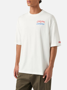 White Delmar oversize cotton t-shirt with back Colazione Dei Campioni print