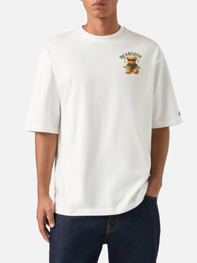 Weißes Oversize-T-Shirt aus Baumwolle Delmar mit Bearcoin-Print auf der Rückseite 