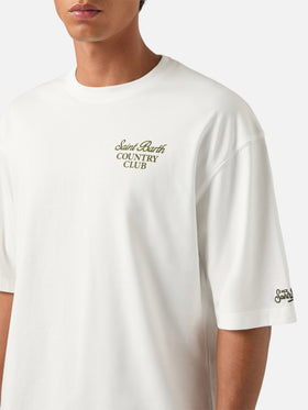 Weißes Oversize-T-Shirt aus Baumwolle Delmar mit Country Club-Print auf der Rückseite 