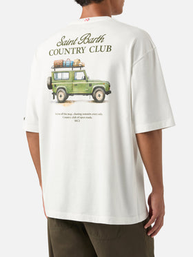 Weißes Oversize-T-Shirt aus Baumwolle Delmar mit Country Club-Print auf der Rückseite 