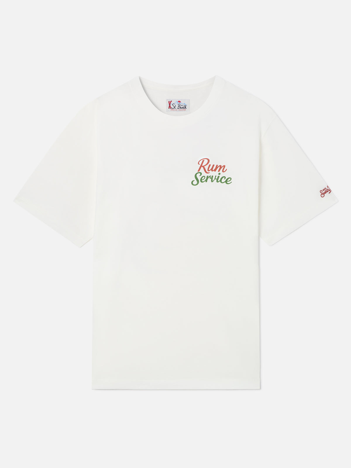 Weißes oversized T-Shirt aus Baumwolle Delmar mit Rum Service-Print auf der Rückseite 