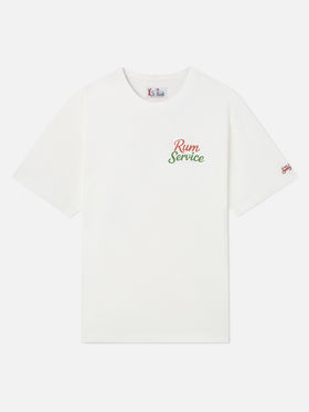 Weißes oversized T-Shirt aus Baumwolle Delmar mit Rum Service-Print auf der Rückseite 