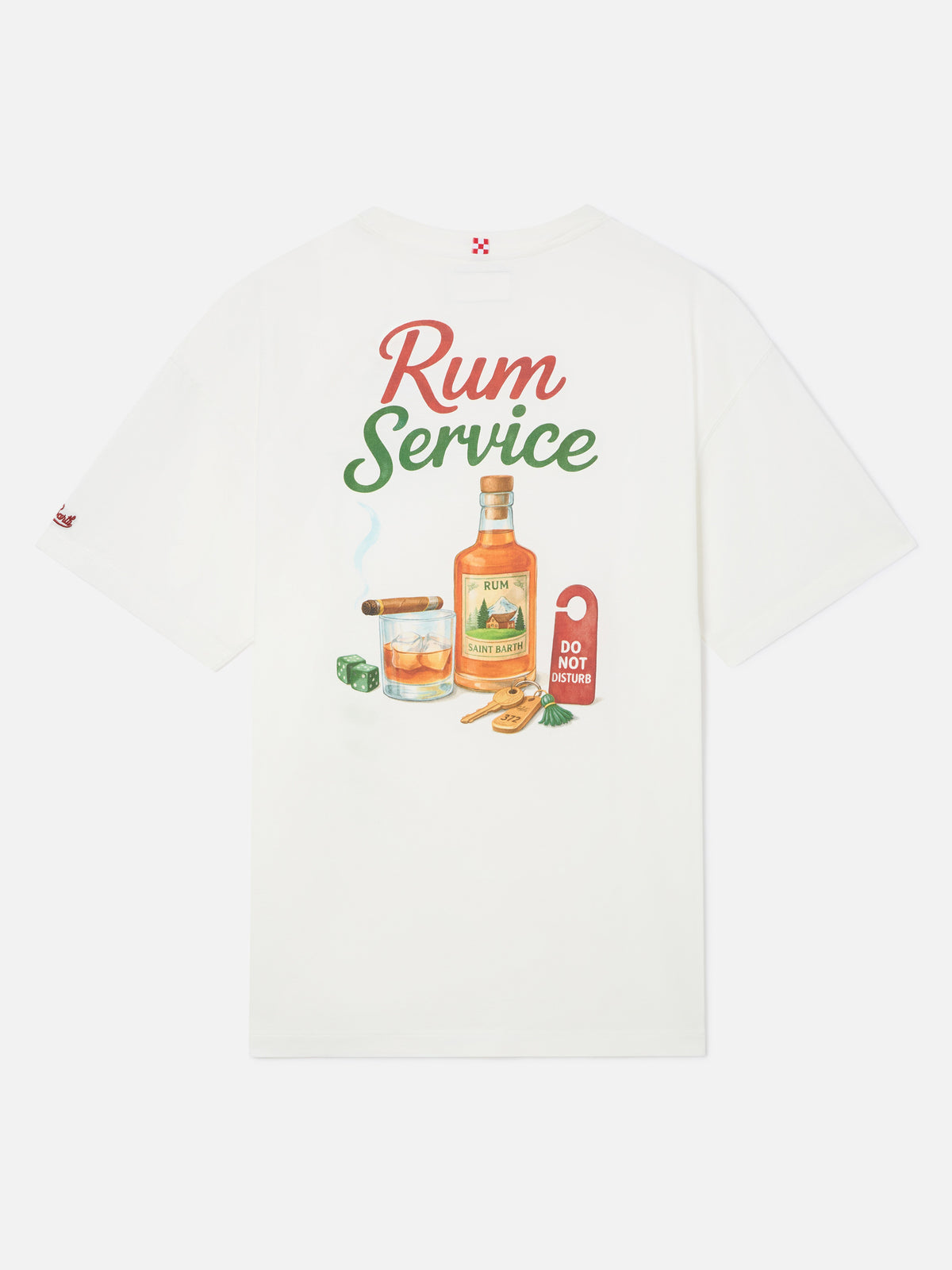 Weißes oversized T-Shirt aus Baumwolle Delmar mit Rum Service-Print auf der Rückseite 