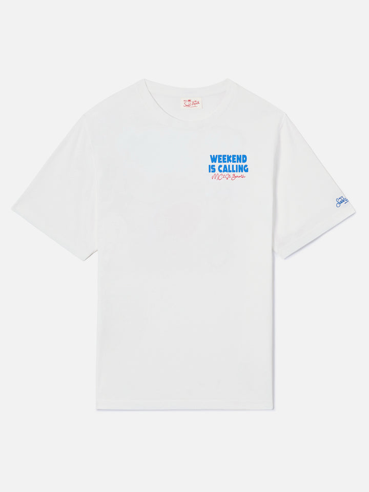 Delmar t-shirt with Weekend Is Calling print and maxi graphic on the back