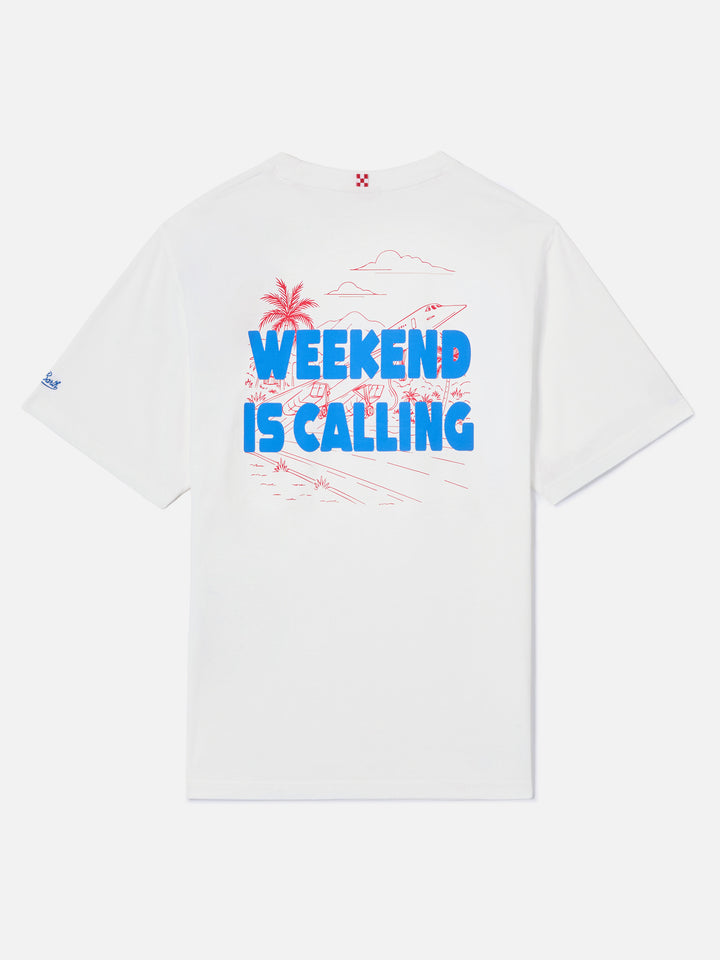 Delmar t-shirt with Weekend Is Calling print and maxi graphic on the back