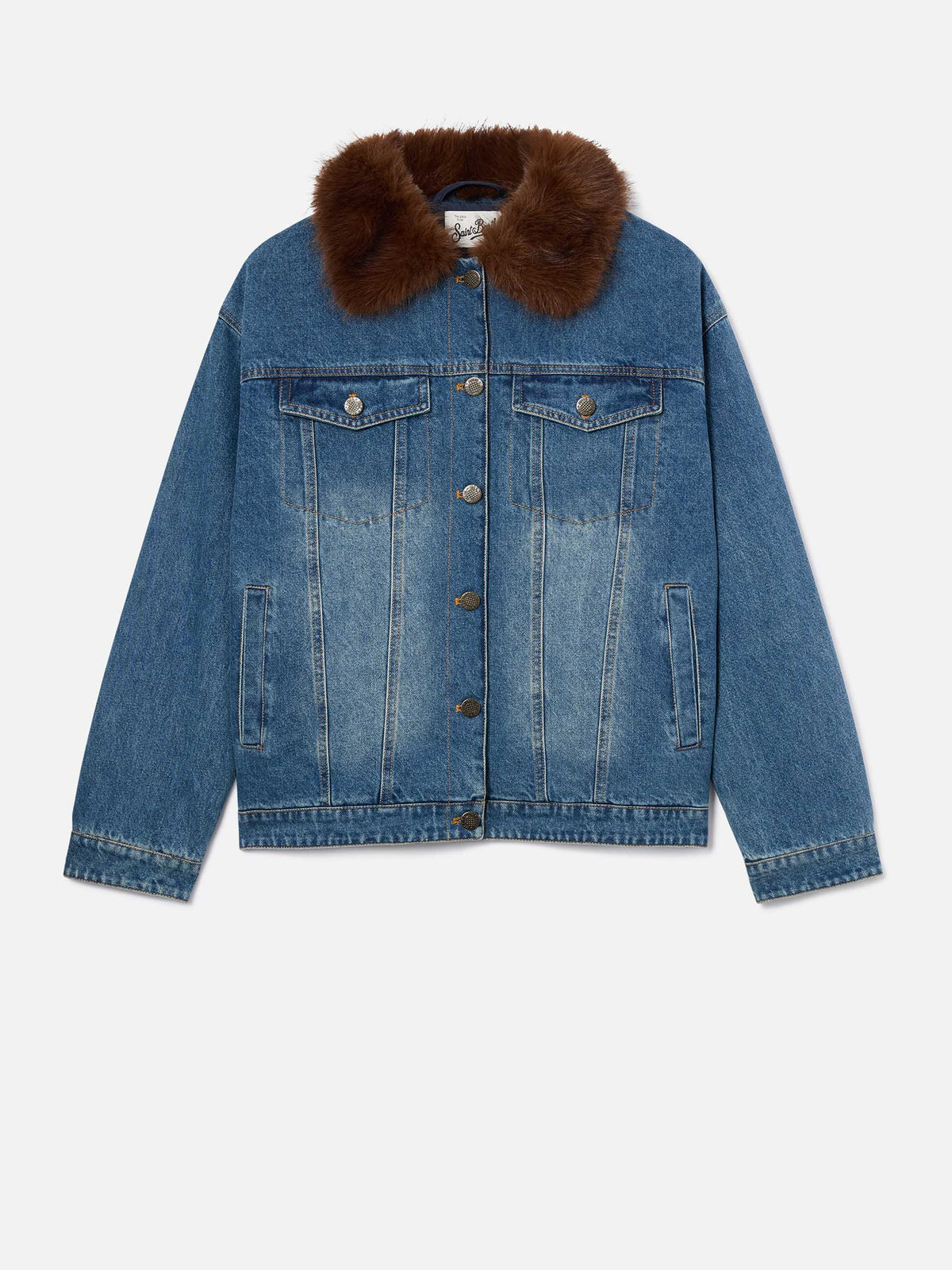 Blue Dailys cotton denim jacket with faux fur collar