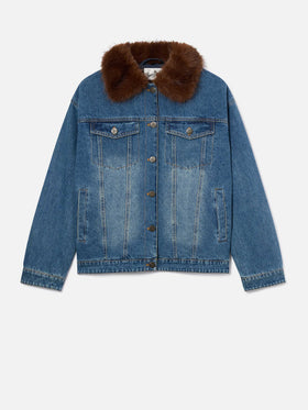 Blue Dailys cotton denim jacket with faux fur collar