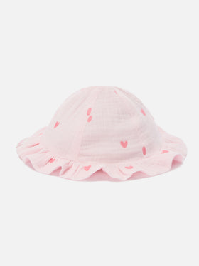 Pink Doremi sun hat with muslin heart embroidery